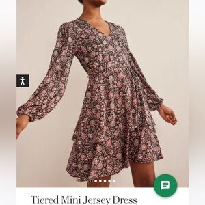 Boden Tiered Mini Jersey Dress w floral pattern. Like new condition! Size 16/18